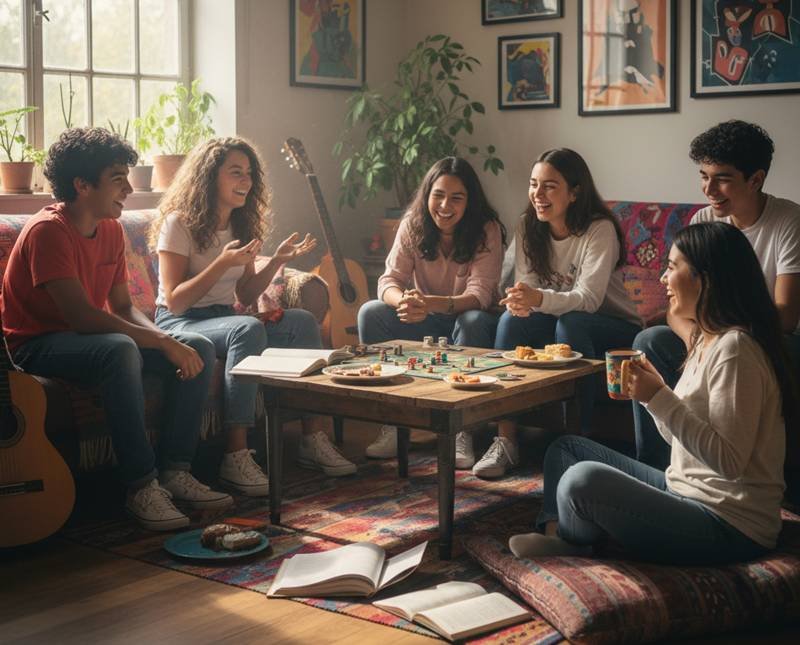 adolescente compartiendo en la sala