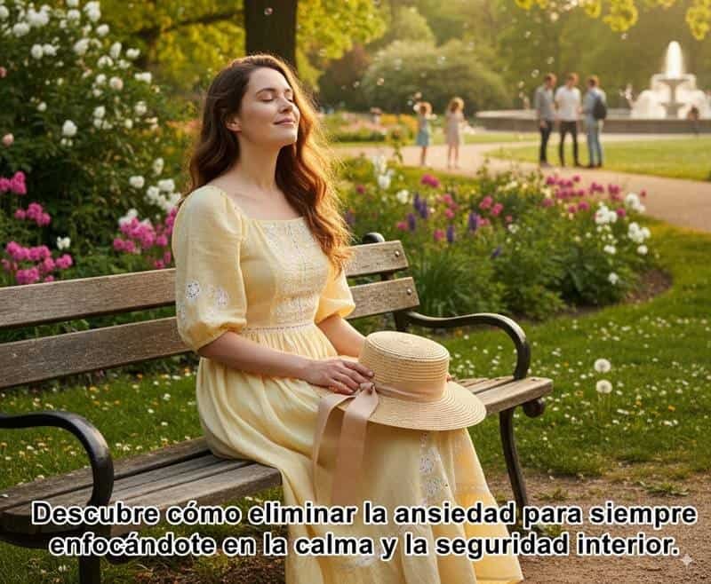 Persona respirando profundamente en un entorno natural, simbolizando cómo eliminar la ansiedad para siempre mediante calma y tranquilidad interior.
