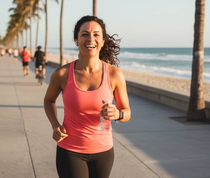 mujer desestresada haciendo deporte